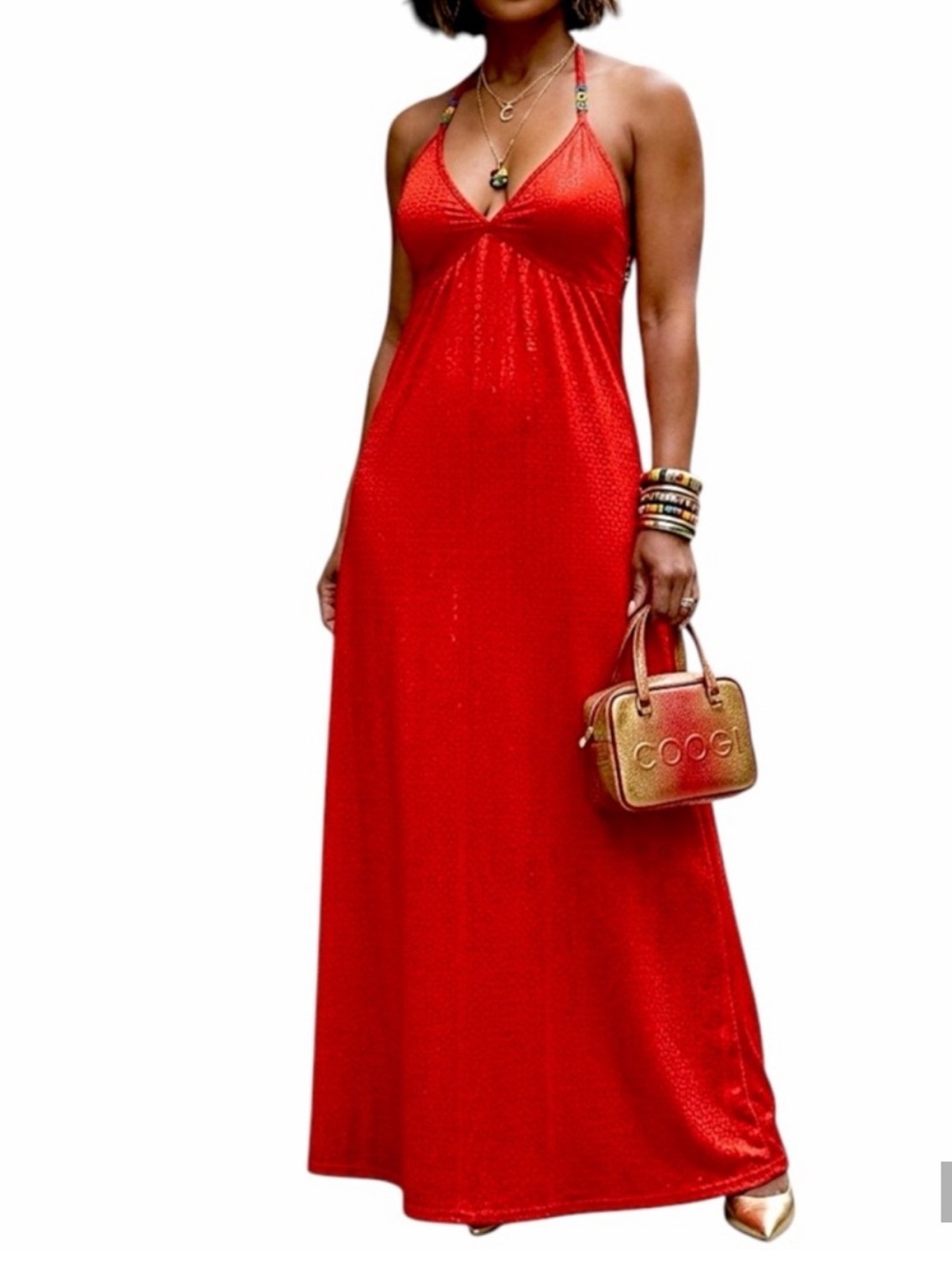 COOGI Long Maxi Summer Red Signature Dress small summer Y2K beach tropical